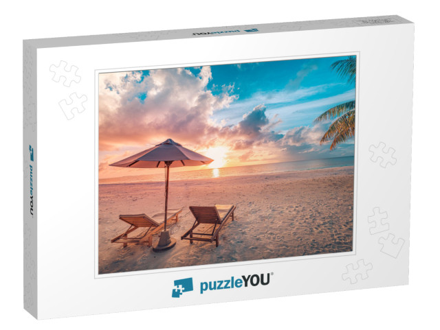 Beautiful Tropical Sunset Scenery, Two Sun Beds, Loungers... Jigsaw Puzzle