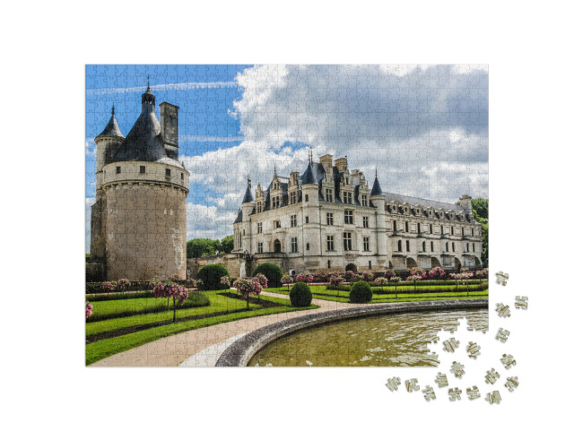 Medieval Chateau De Chenonceau 1514 - 1522 Spanning River... Jigsaw Puzzle with 1000 pieces