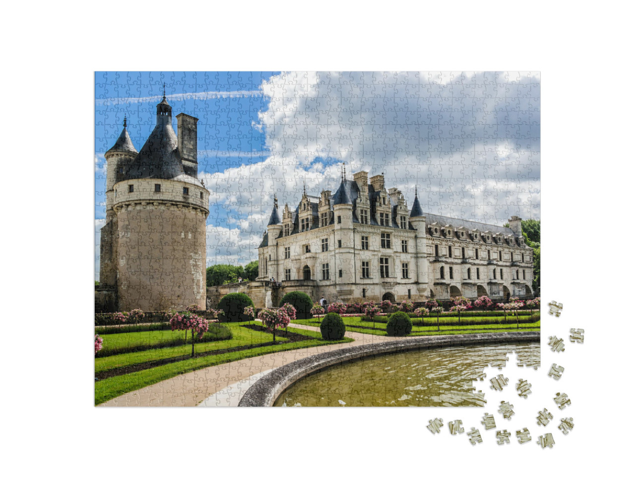 Medieval Chateau De Chenonceau 1514 - 1522 Spanning River... Jigsaw Puzzle with 1000 pieces