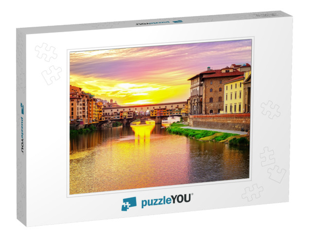 Florence Cityscape, Famous Bridge Ponte Vecchio Over Arno... Jigsaw Puzzle