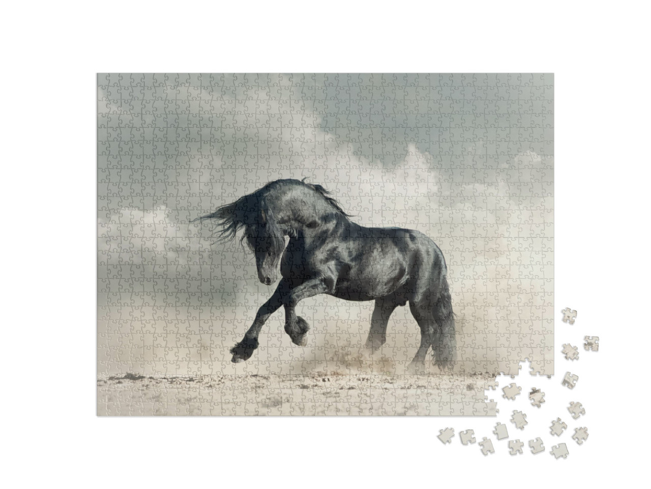 Wild Black Stallion in Desert Running... Jigsaw Puzzle with 1000 pieces