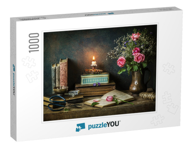 Classic Still Life with Vintage Books Placed with Beautif... Jigsaw Puzzle with 1000 pieces