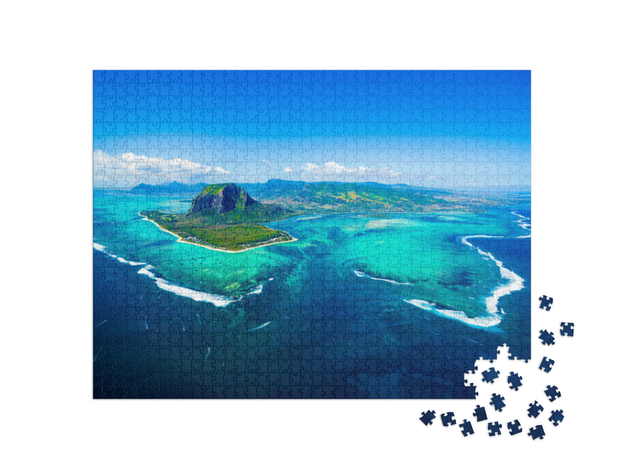 Aerial View of Mauritius Island Panorama & Famous Le Morn... Jigsaw Puzzle with 1000 pieces