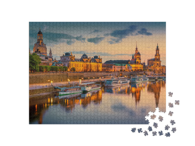 Beautiful Dresden City Skyline At Elbe River & Augustus B... Jigsaw Puzzle with 1000 pieces