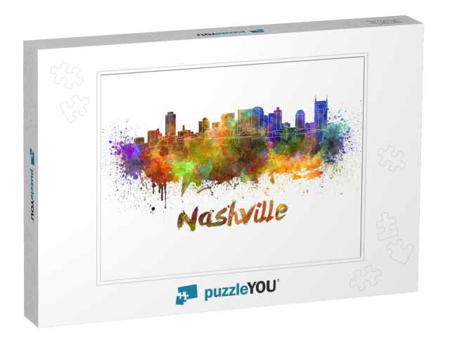 Nashville Skyline in Watercolor Splatters with Clipping P... Jigsaw Puzzle