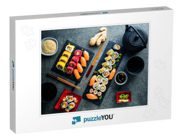 Japanese Sushi Food. Maki Ands Rolls with Tuna, Salmon, S... Jigsaw Puzzle