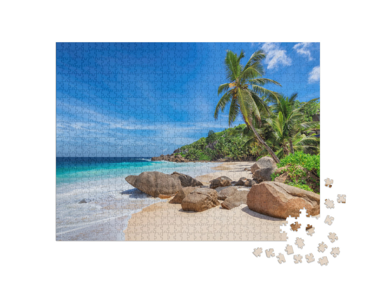 Tropical Sunny Beach & Coconut Palms on Seychelles. Summe... Jigsaw Puzzle with 1000 pieces