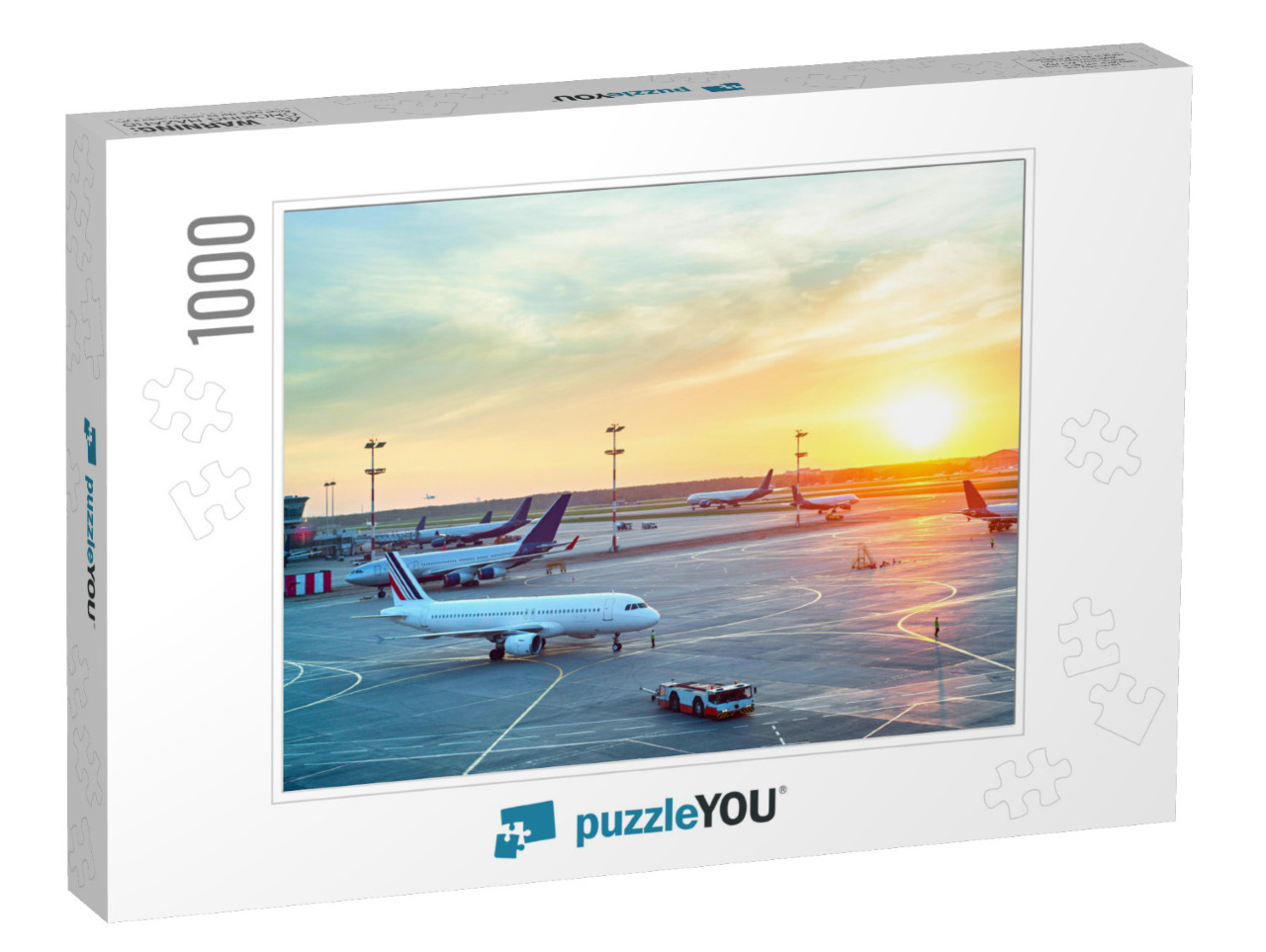 Airport with Many Airplanes At Beautiful Sunset... Jigsaw Puzzle with 1000 pieces