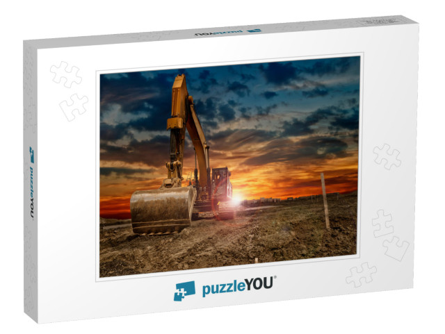 Excavating Machinery At the Construction Site, Sunset in... Jigsaw Puzzle