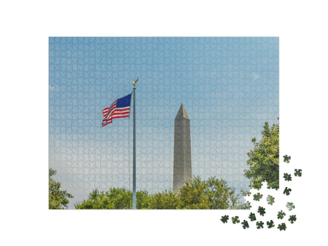 National Flag & George Washington Monument, National Mall... Jigsaw Puzzle with 1000 pieces