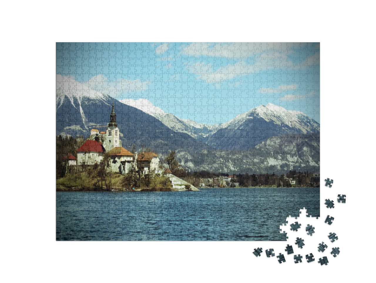 Church on the Island of Lake Bled in Slovenia & the Snowy... Jigsaw Puzzle with 1000 pieces