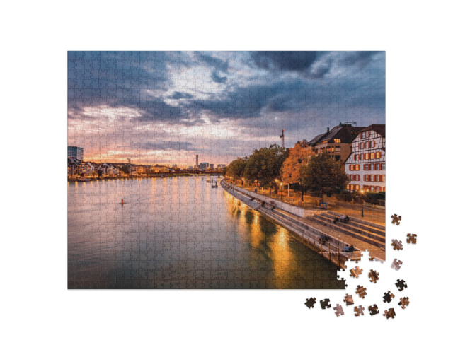 Basel, Switzerland. View Over Rhine River At Basel City D... Jigsaw Puzzle with 1000 pieces