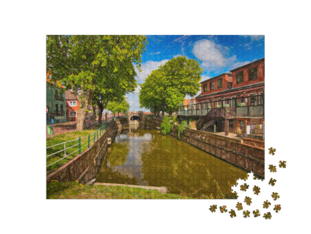 A Canal to the Old Lock in Greetsiel in Germany... Jigsaw Puzzle with 1000 pieces