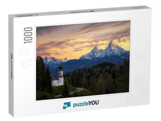 Maria Gern Chapel Above Berchtesgaden with Watzmann in th... Jigsaw Puzzle with 1000 pieces