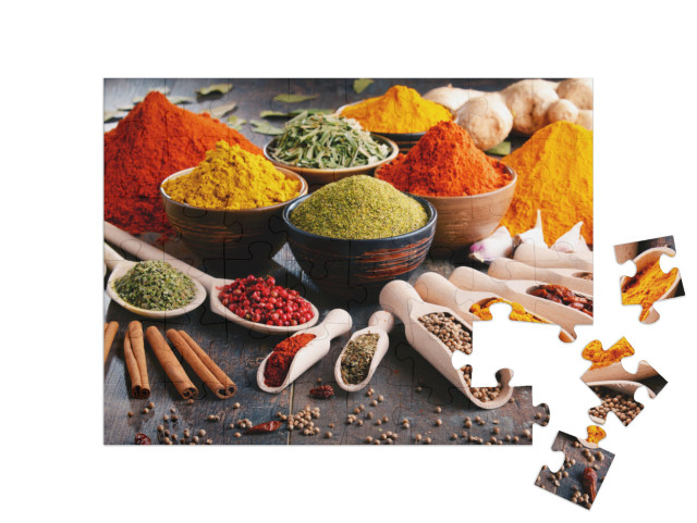 Variety of Spices & Herbs on Kitchen Table... Jigsaw Puzzle with 48 pieces