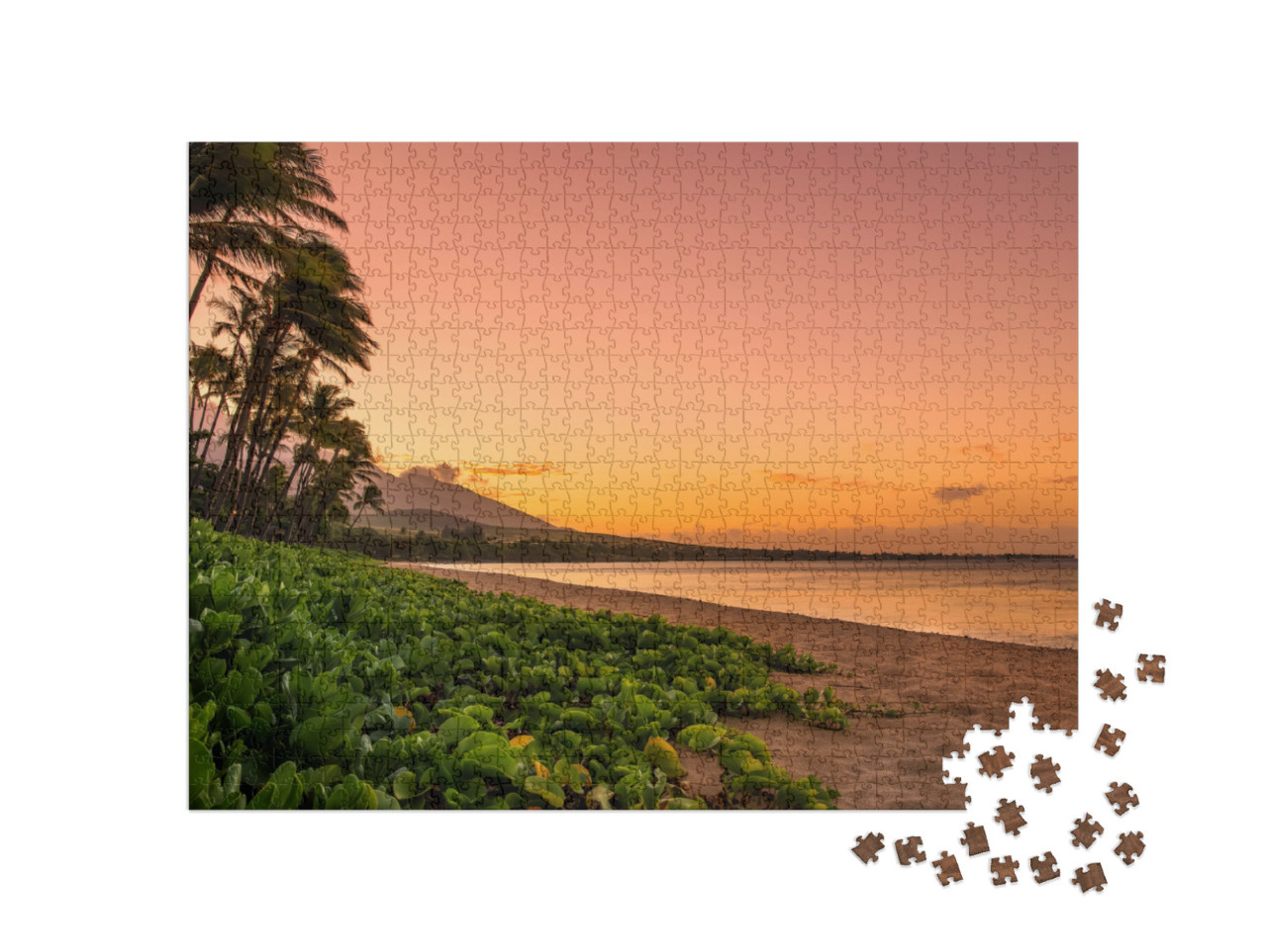 Maui Sunset with Green Plants... Jigsaw Puzzle with 1000 pieces