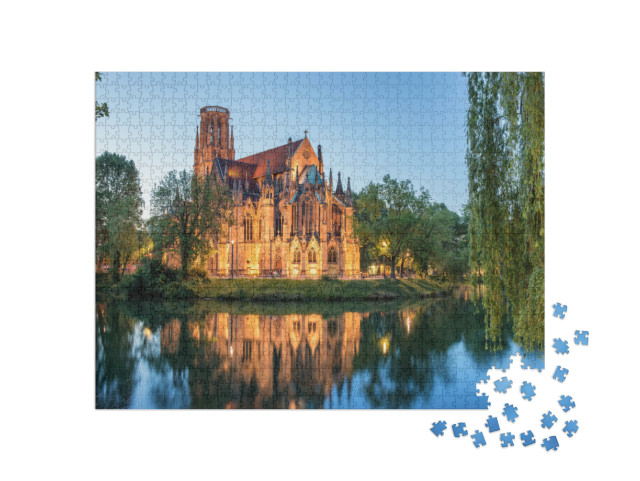 Night View of St Johns Church Stuttgart, Germany... Jigsaw Puzzle with 1000 pieces