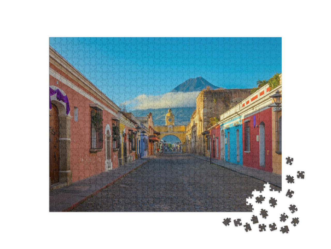 The Main Street of Antigua City with the Yellow Arch & th... Jigsaw Puzzle with 1000 pieces