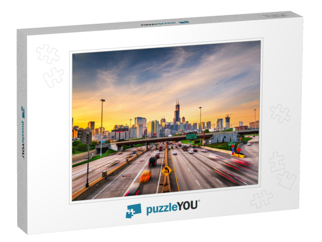 Chicago, Il, USA Downtown Cityscape Highways At Dawn... Jigsaw Puzzle