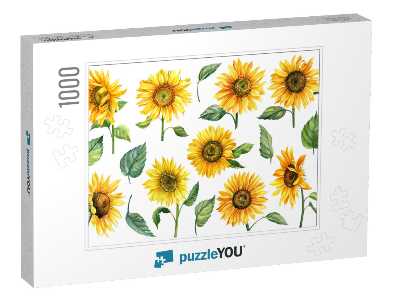 Sunflowers Isolated on White Background, Watercolor Botan... Jigsaw Puzzle with 1000 pieces