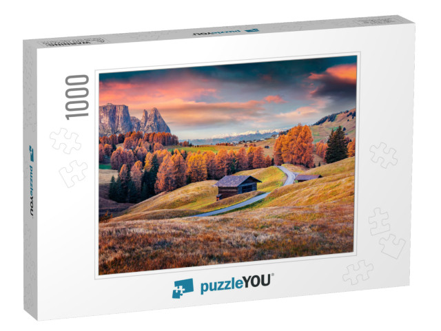 Splendid Outdoor Scene of Alpe Di Siusi Mountain Plateau... Jigsaw Puzzle with 1000 pieces