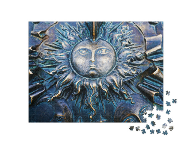 Sun Face & Moon with Rays. Celestial Objects Talk of the... Jigsaw Puzzle with 1000 pieces