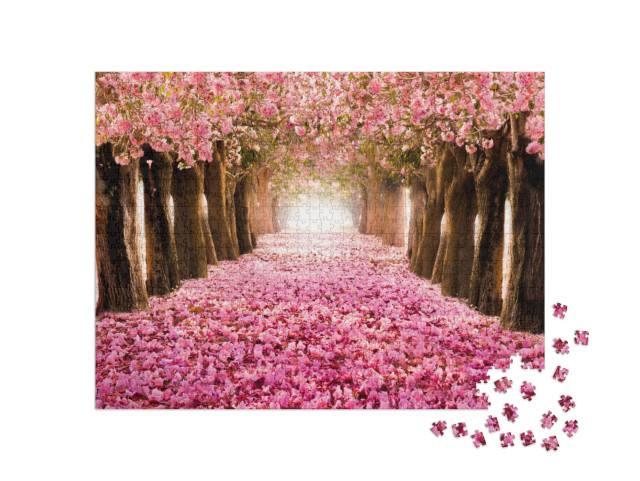 The Romantic Tunnel of Pink Flower Trees... Jigsaw Puzzle with 1000 pieces