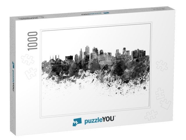 Kansas City Skyline in Black Watercolor... Jigsaw Puzzle with 1000 pieces