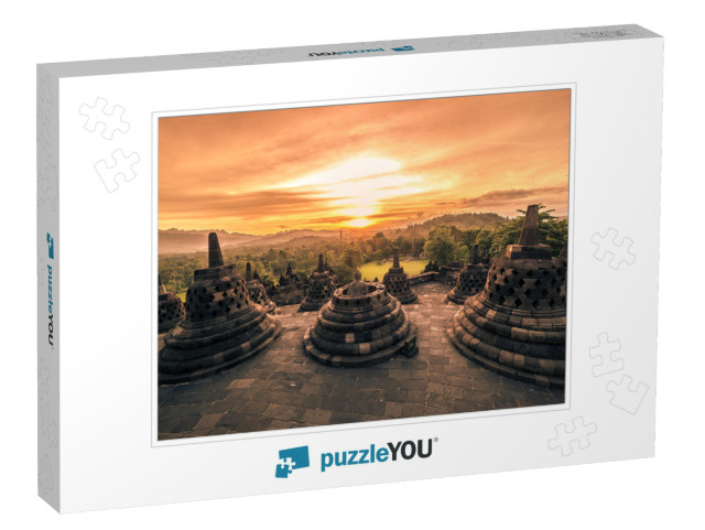 Dramatic Sunset Borobudur Temple At Sunset Yogyakarta, Ja... Jigsaw Puzzle