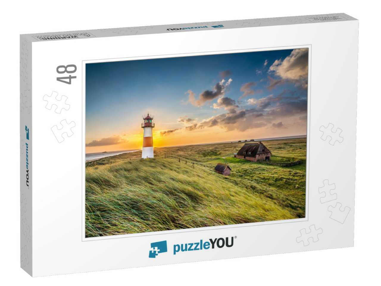 Sunrise At Lighthouse in List on the Island of Sylt, Schl... Jigsaw Puzzle with 48 pieces