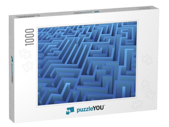 Blue Maze Illustration. Abstract Labyrinth 3D Rendering... Jigsaw Puzzle with 1000 pieces