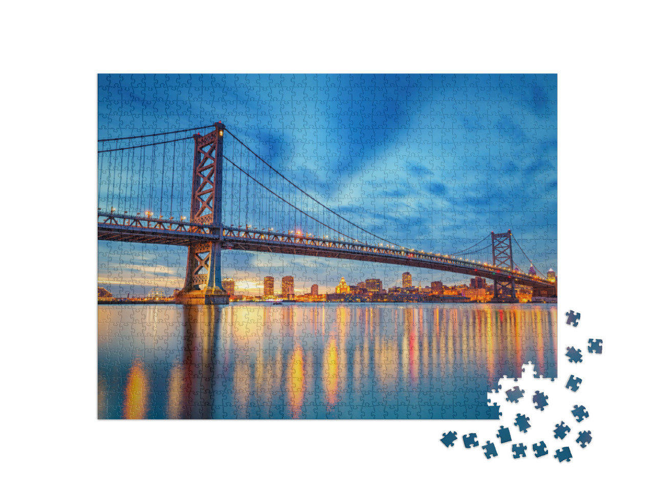 Ben Franklin Bridge in Philadelphia At Sunset... Jigsaw Puzzle with 1000 pieces