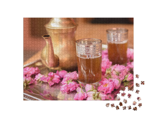 Tea with Roses on a Tray in Kalat Mgoun, Morocco... Jigsaw Puzzle with 1000 pieces