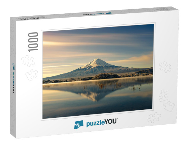 Mt Fuji Reflection on Water. Fujisan Mountain Sunrise Lan... Jigsaw Puzzle with 1000 pieces