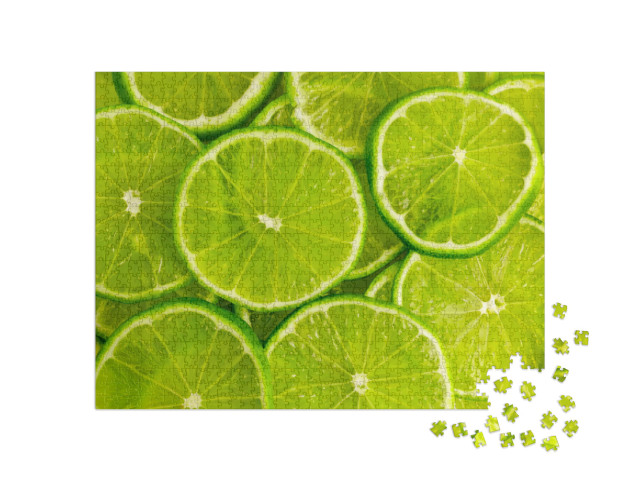 Green Background with Citrus-Fruit of Lime Slices... Jigsaw Puzzle with 1000 pieces