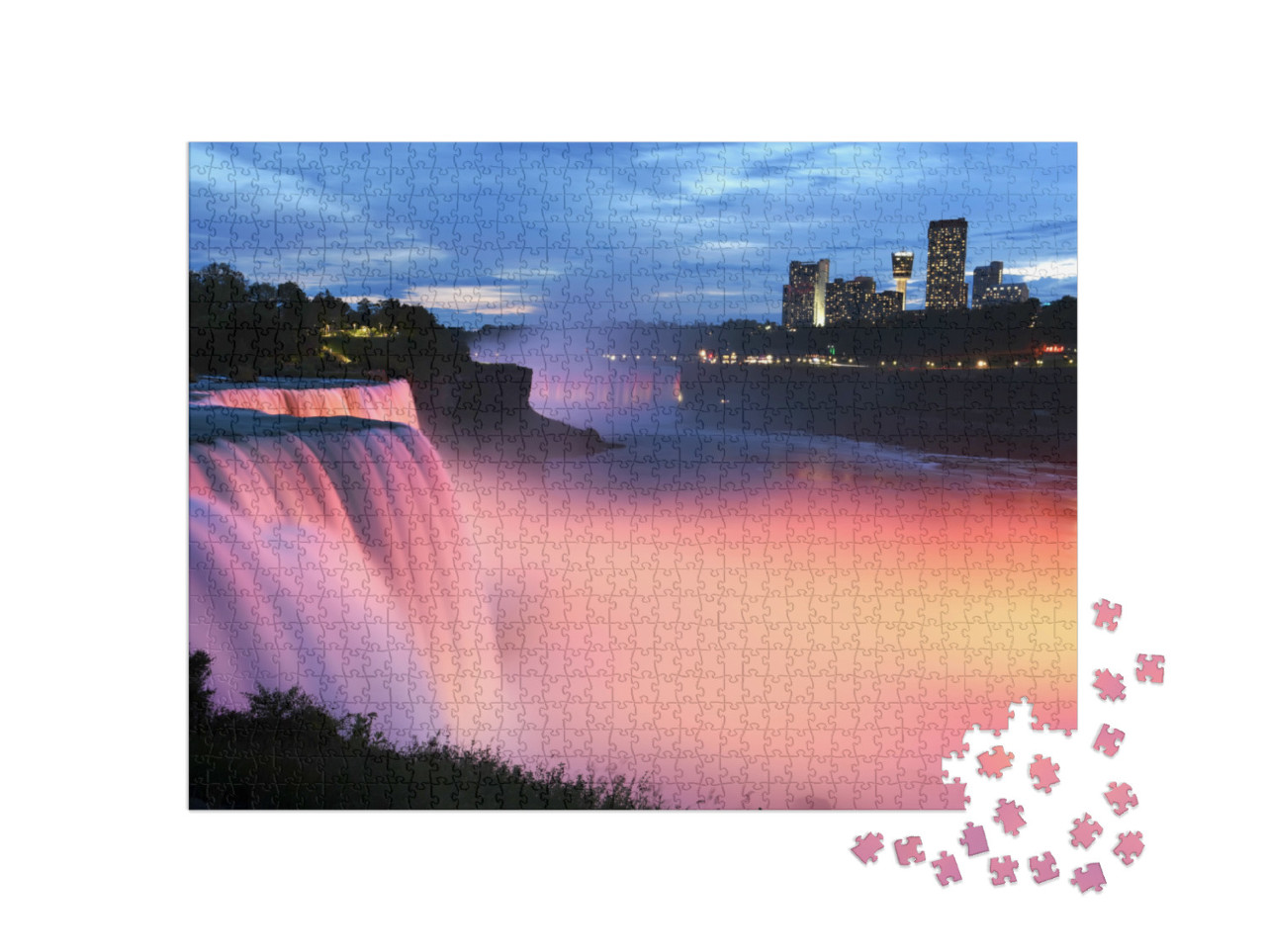 Light Showcase Lighting Cascades of Water Niagara Falls... Jigsaw Puzzle with 1000 pieces