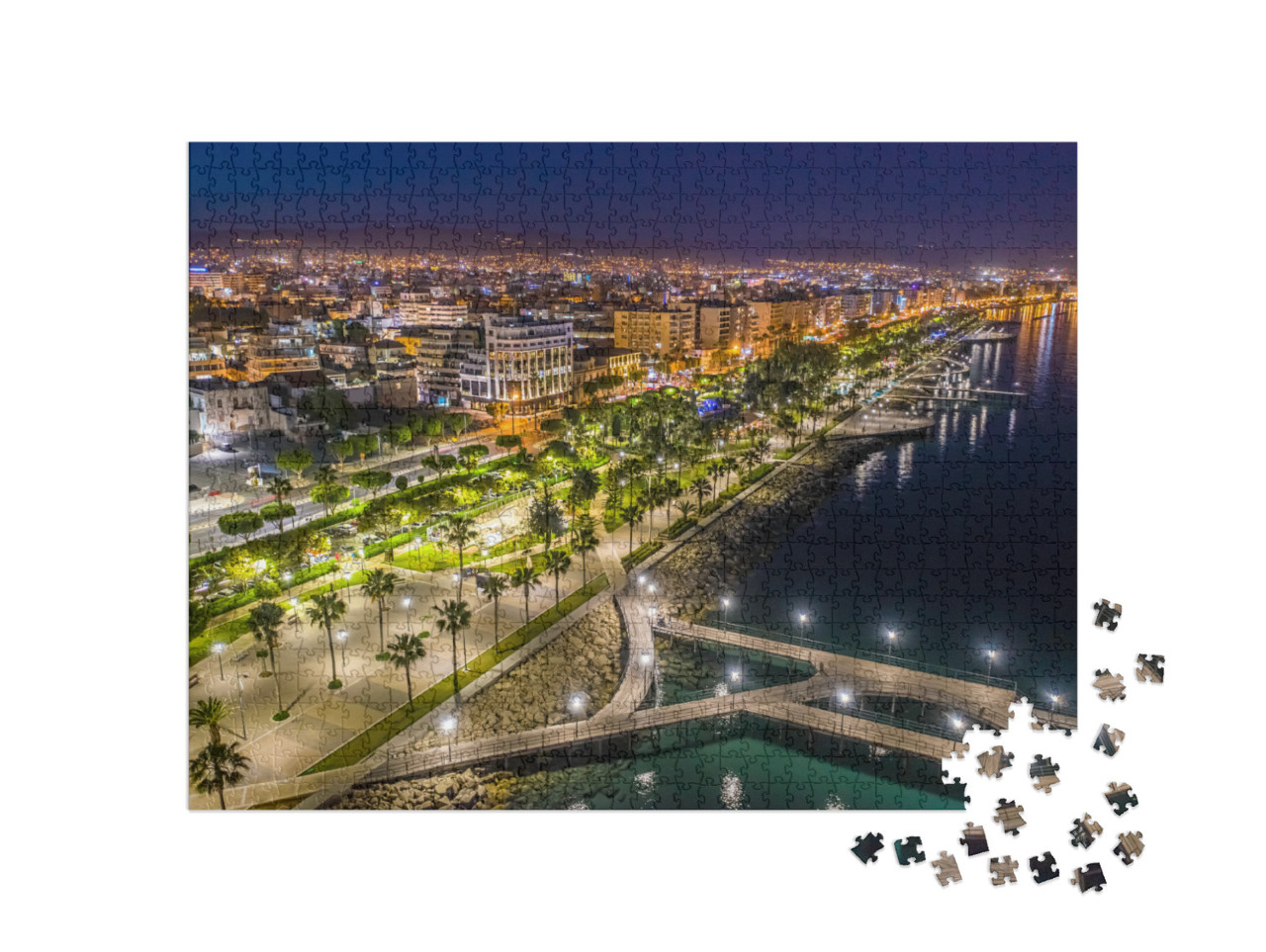 Cyprus. Night Limassol. Night Promenade of Limassol. Lima... Jigsaw Puzzle with 1000 pieces