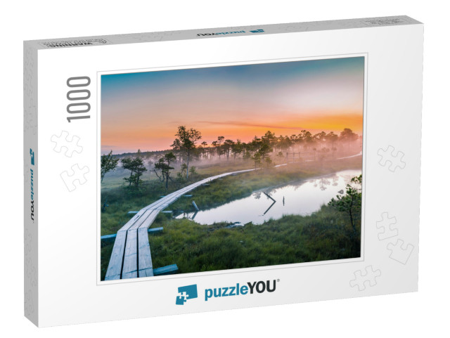 Warmly Colored Sunrise Over a Foggy Swamp. Aerial View of... Jigsaw Puzzle with 1000 pieces