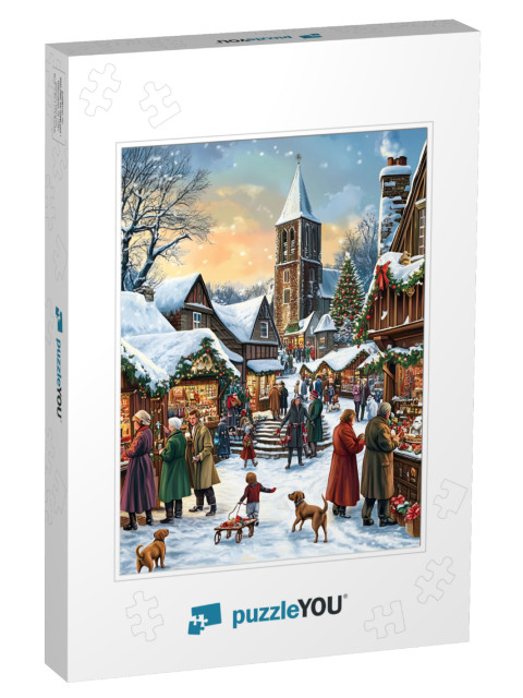 Festive Christmas Market in a Village Jigsaw Puzzle