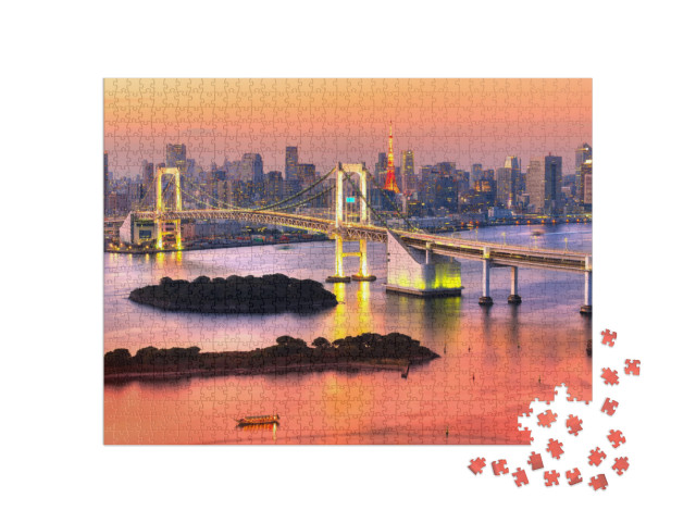 Tokyo Skyline with Tokyo Tower & Rainbow Bridge. Tokyo, J... Jigsaw Puzzle with 1000 pieces