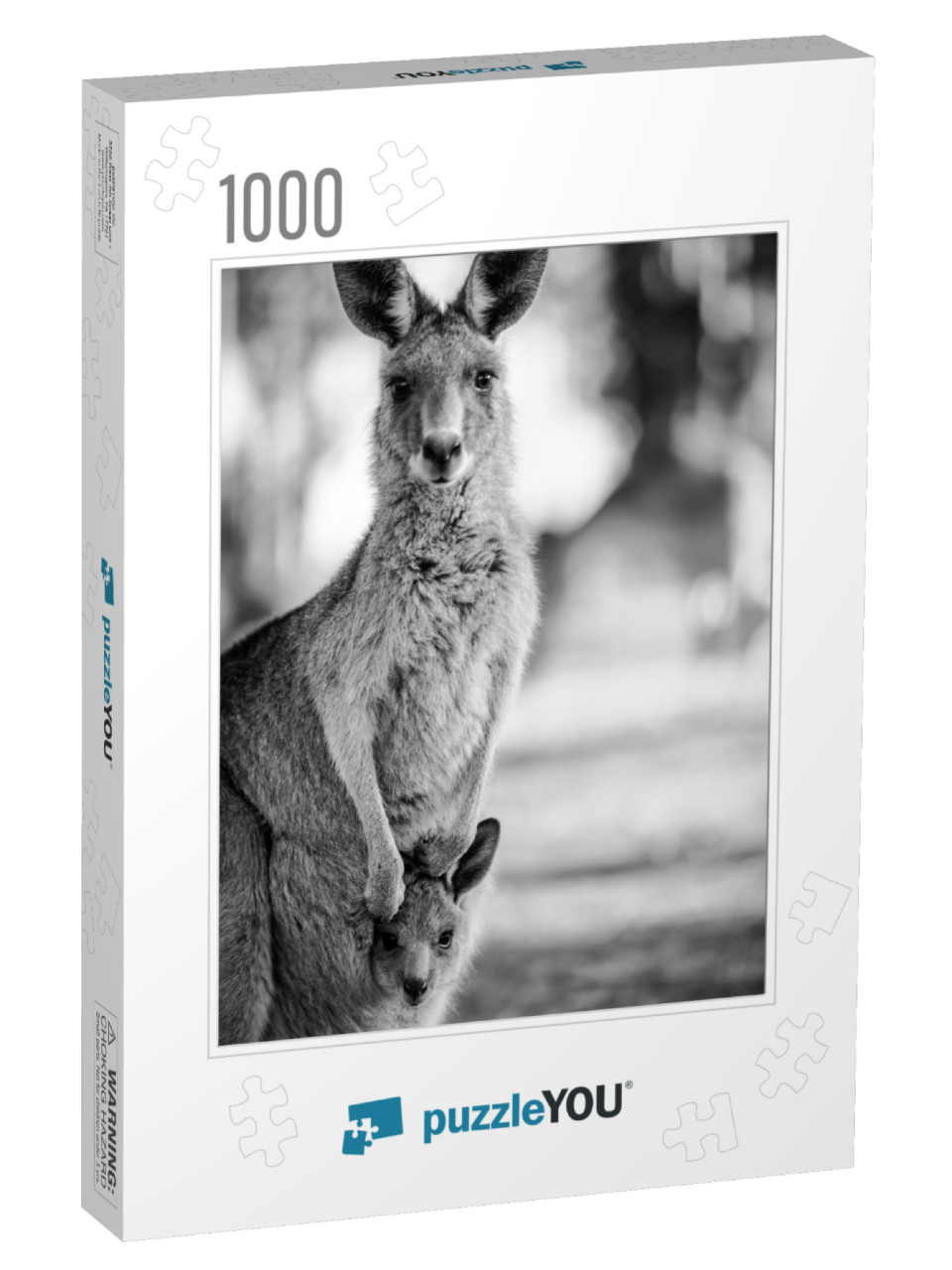 Black & White Close Up Shot of a Kangaroo with Her Baby J... Jigsaw Puzzle with 1000 pieces