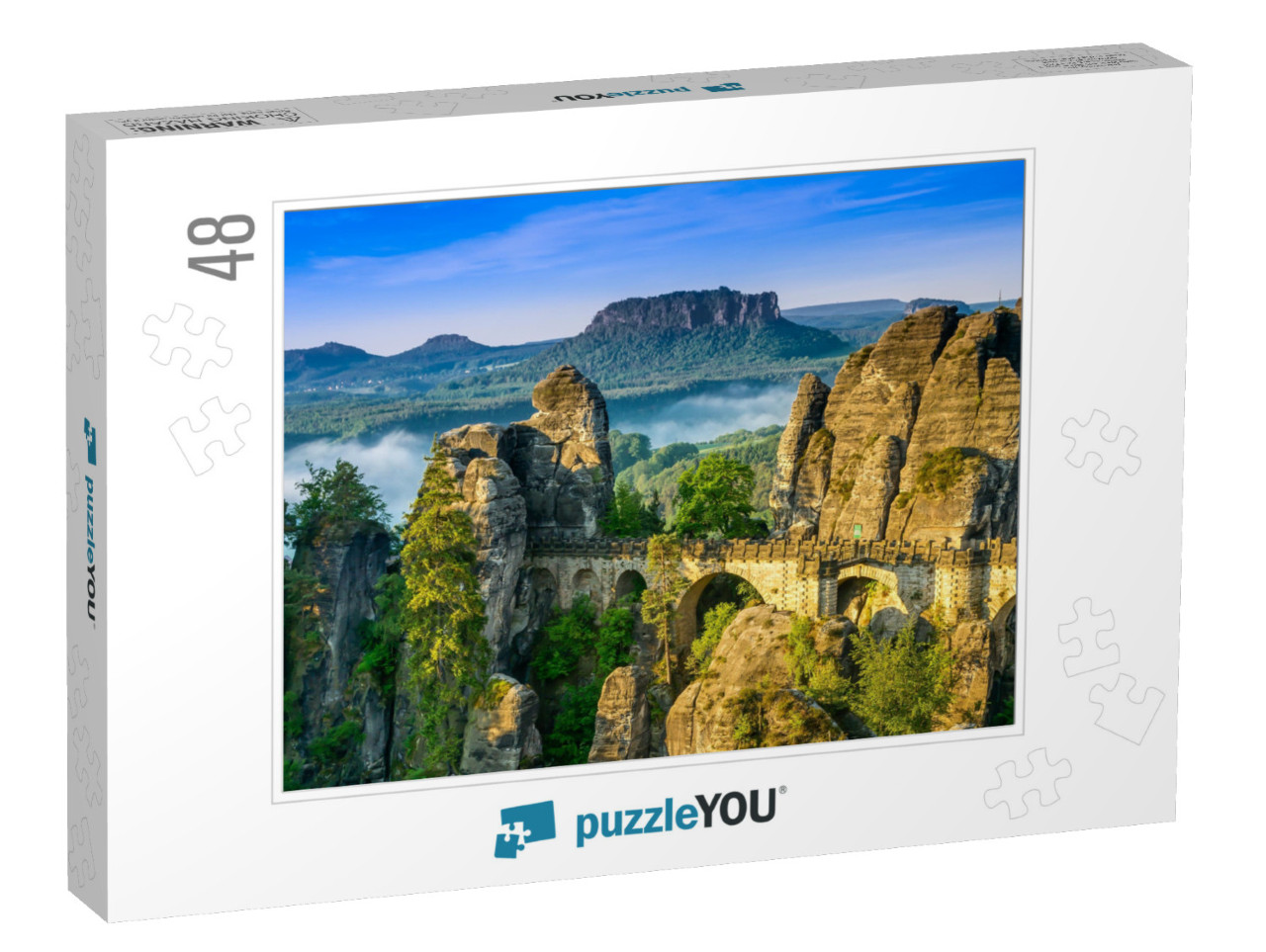 Bridge Named Bastei in Saxon Switzerland, At Sunrise & th... Jigsaw Puzzle with 48 pieces