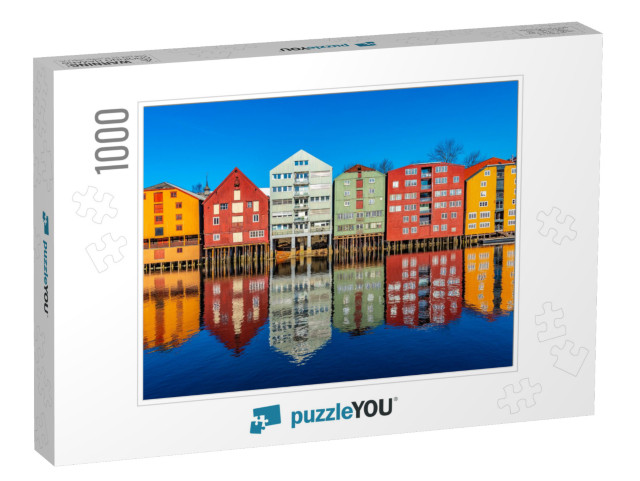 Colorful Timber Houses Surrounding River Nidelva in the B... Jigsaw Puzzle with 1000 pieces