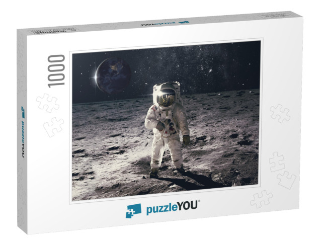 Astronaut on Rock Surface with Space Background. Elements... Jigsaw Puzzle with 1000 pieces