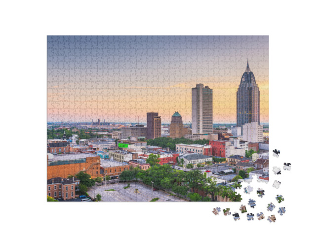 Mobile, Alabama, USA Downtown Skyline At Dusk... Jigsaw Puzzle with 1000 pieces