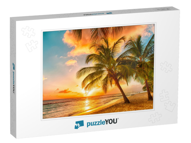 Beautiful Sunset Over the Sea with a View At Palms on the... Jigsaw Puzzle