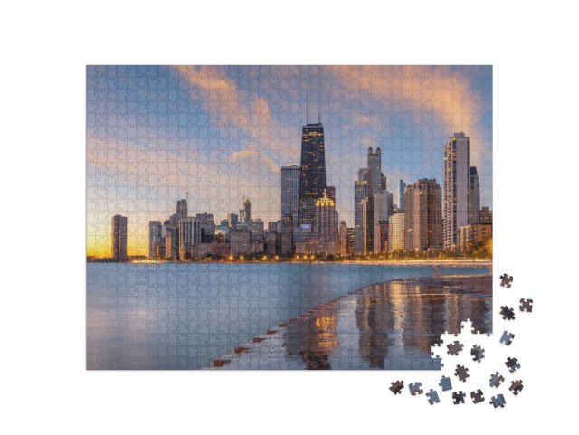 Chicago, Illinois, USA Downtown City Skyline on Lake Michi... Jigsaw Puzzle with 1000 pieces