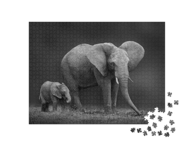 African Elephant Mother & Son... Jigsaw Puzzle with 1000 pieces