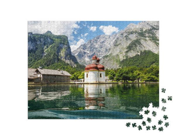 Koenigssee, Church of St. Bartholomew, View from the Lake... Jigsaw Puzzle with 1000 pieces