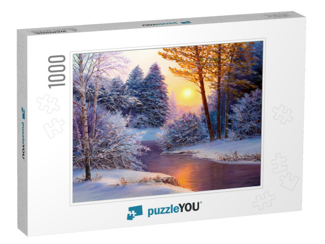 Winter Landscape with the River. Original Oil Painting... Jigsaw Puzzle with 1000 pieces